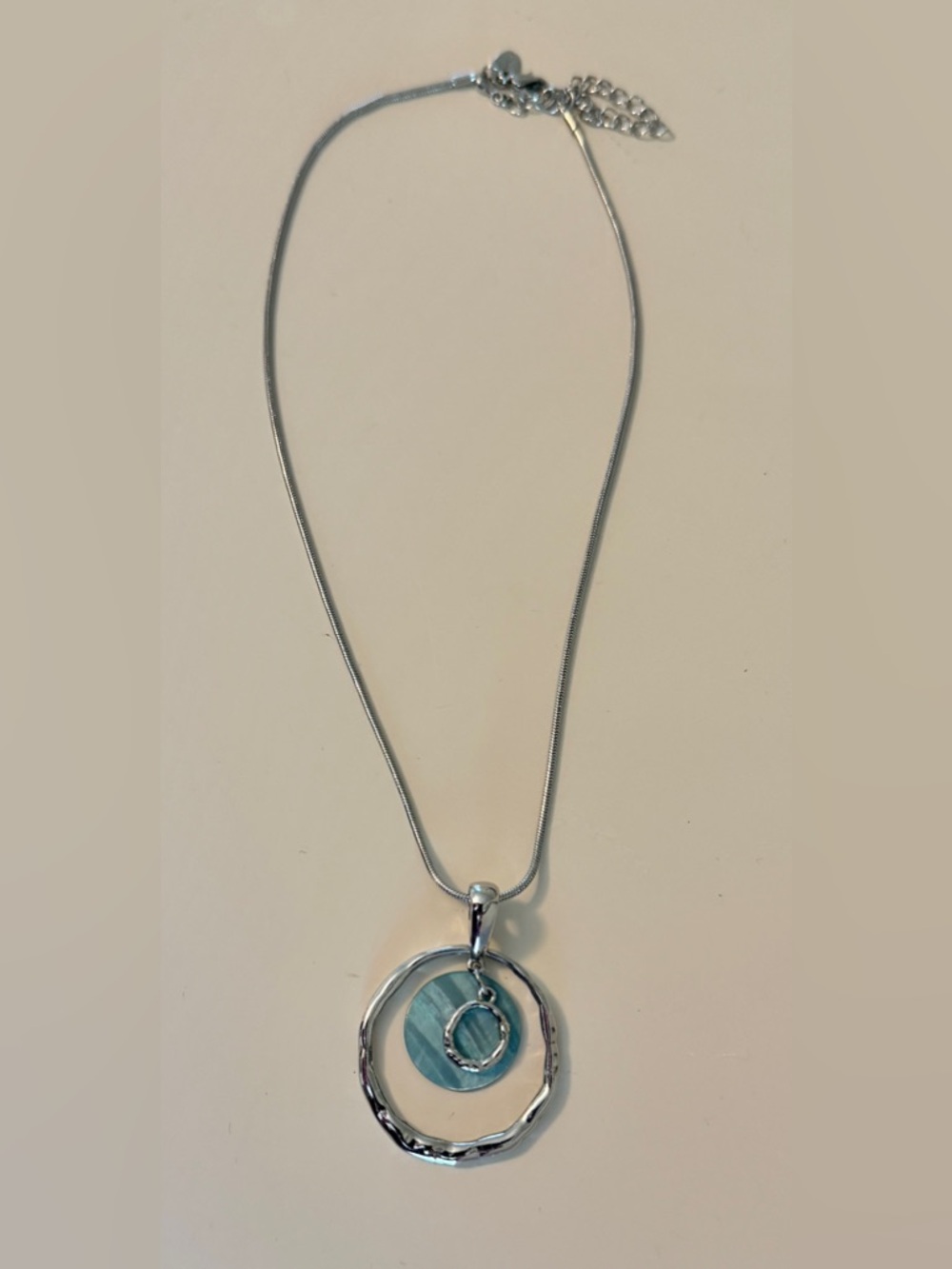 Lia Sophia Silver Circle Pendant Necklace with Aqua Accent🌹